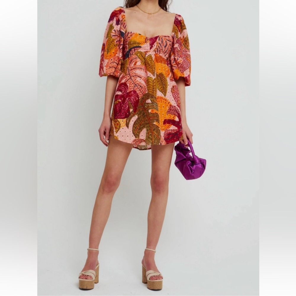 Kourt Robbie Eyelet Cotton Mini Dress, Tropical Print
